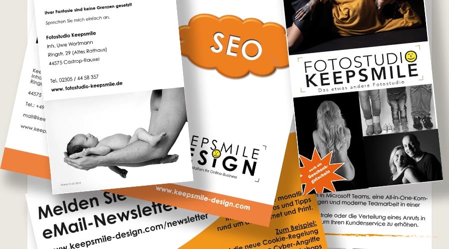 Beispiele von Flyern und Broschüren. Erstellt von Keepsmile Design