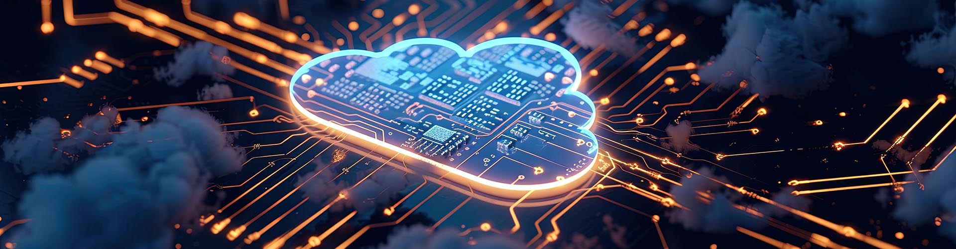 Symbolfoto - eine blaue Wolke (steht für Cloud) auf einer Computerplatine 