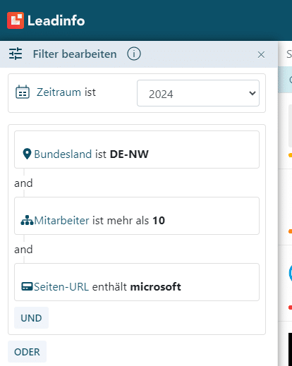 Filtereinstellungen bei Leadinfo, um nur bestimmte Website-Besucher angezeigt zu bekommen