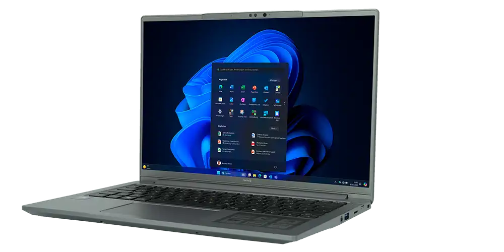 Prokuktfoto vom Copilot+ Laptop von Terra - seitliche Ansicht