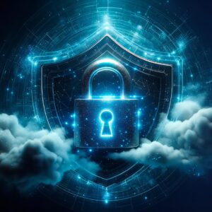4 Vorteile einer Online-Terminbuchung mit Microsoft Bookings 16 Symbolbild für Datensicherheit mit Terra Veaam Data Protection. Ein Vorhängeschloss in einem Schutzschild auf einer Wolke