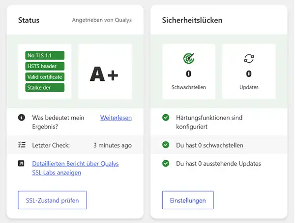 Dashboard mit Sicherheits-Status