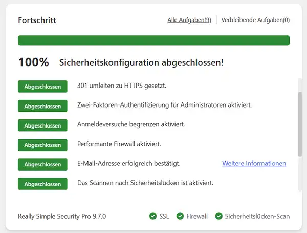 Dashboard Sicherheitskonfiguration